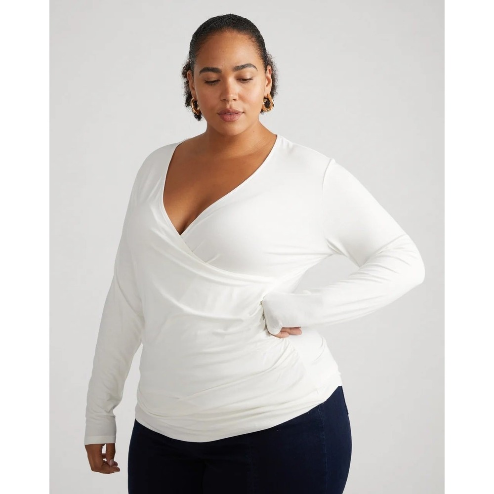 Universal Standard Top L Liquid Jersey Two Way Cross Surplice Minimalist Travel